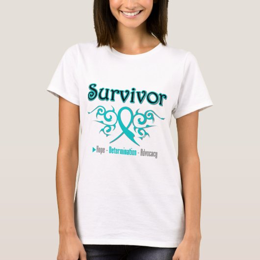 Ovariumcarcinoom Survivor Tribal Ribbon T-shirt (Voorkant)