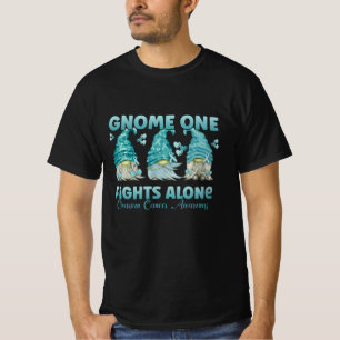 Ovariumkanker Blauwgroen Ribbon Gnome T-shirt