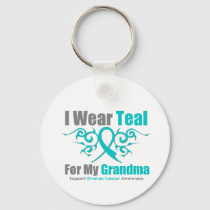 Ovariumkanker Blauwgroen Tribal Ribbon Grandma Sleutelhanger