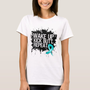 Ovariumkanker, klip omhoog, maar herhaal t-shirt