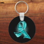 Ovariumkanker Slogan Watermark Ribbon Sleutelhanger (Voorkant)