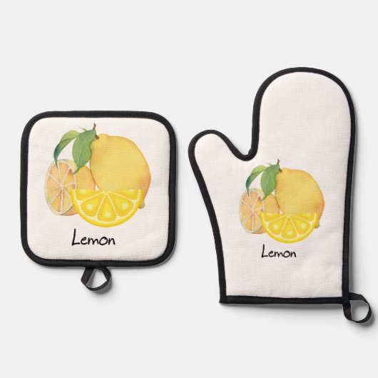 Oven mitt and pot holder set in a refreshing lemon (Voorkant)