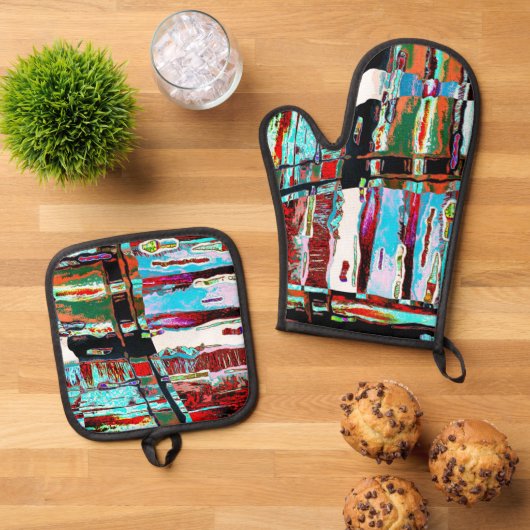 Oven Mitt and Pot Holders – Collapse Reflection  Ovenwant & Pannenlap Set (Top down)