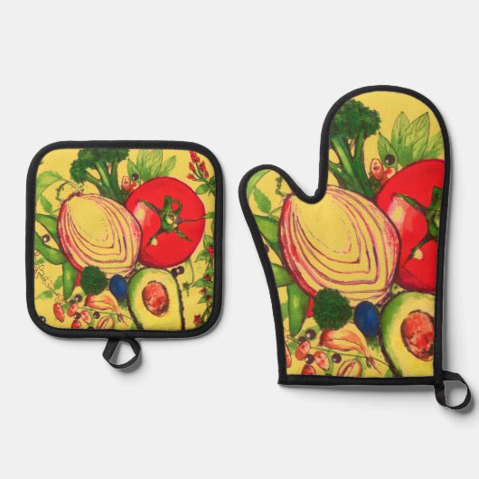 Oven Mitt and Pot Holders Ovenwant & Pannenlap Set (Voorkant)
