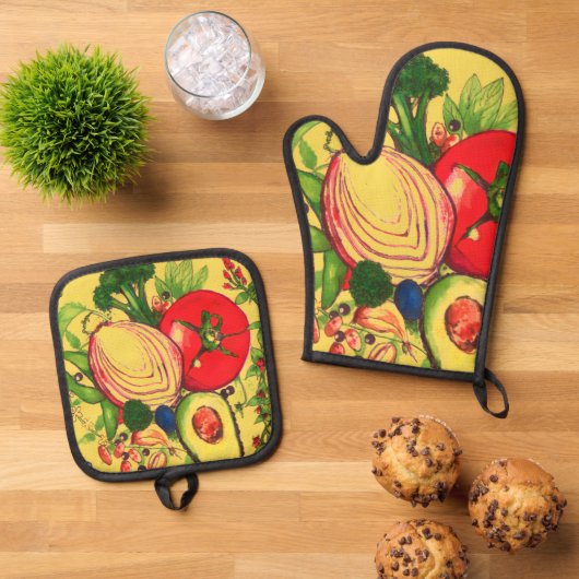 Oven Mitt and Pot Holders Ovenwant & Pannenlap Set (Top down)