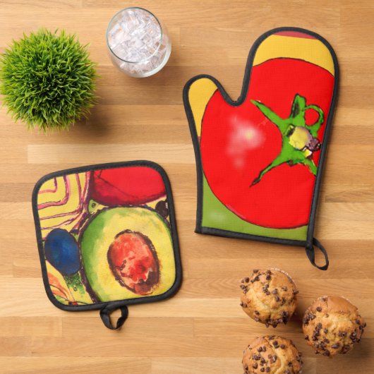 Oven Mitt and Pot Holders Ovenwant & Pannenlap Set (Top down)