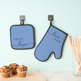 Oven Mitt en Pot Houders - Cornflower Blue Ovenwant & Pannenlap Set