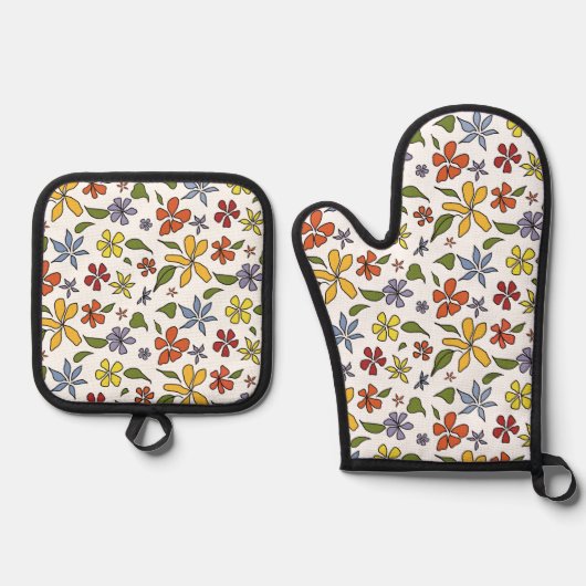 Oven Mitt en Pot Houders met bloemrijke print Ovenwant & Pannenlap Set (Voorkant)