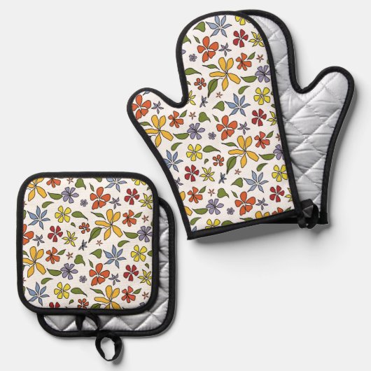 Oven Mitt en Pot Houders met bloemrijke print Ovenwant & Pannenlap Set (Voorkant / Achterkant)