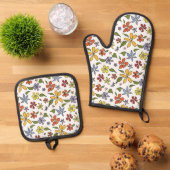 Oven Mitt en Pot Houders met bloemrijke print Ovenwant & Pannenlap Set (Top down)