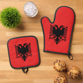 Oven Mitt en Pot Houders met vlag van Albanië Ovenwant & Pannenlap Set