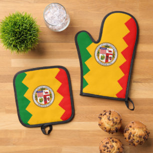 Oven Mitt en Pot Houders met vlag van Los Angeles Ovenwant & Pannenlap Set