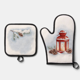 Oven Mitt en Pot Houders rode lantaarn Ovenwant & Pannenlap Set