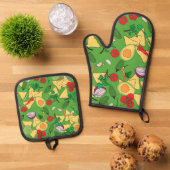 Oven Mitt en Pot Houders Salsa Time Ovenwant & Pannenlap Set (Top down)