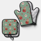 Oven Mitt en Pot Houders zoet patroon Ovenwant & Pannenlap Set (Voorkant / Achterkant)