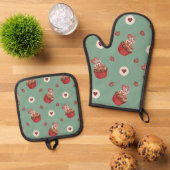 Oven Mitt en Pot Houders zoet patroon Ovenwant & Pannenlap Set (Top down)