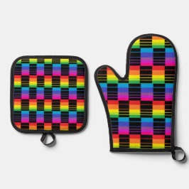Oven Mitt en Potholder met Rainbow Plaid Patroon Ovenwant & Pannenlap Set
