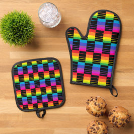 Oven Mitt en Potholder met Rainbow Plaid Patroon Ovenwant & Pannenlap Set
