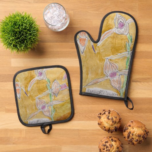 Oven Mitt en Pothouder Set met abstract ontwerp (Top down)