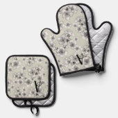 Oven Mitt en Pothouders Monogram Oven Mitt & Pot Ovenwant & Pannenlap Set (Voorkant / Achterkant)