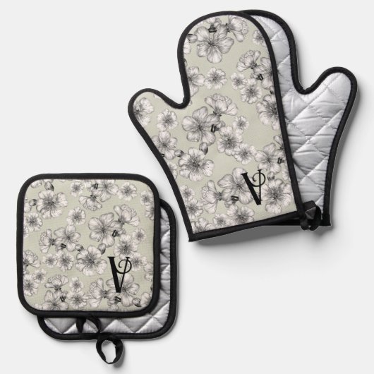 Oven Mitt en Pothouders Monogram Oven Mitt & Pot Ovenwant & Pannenlap Set (Voorkant / Achterkant)
