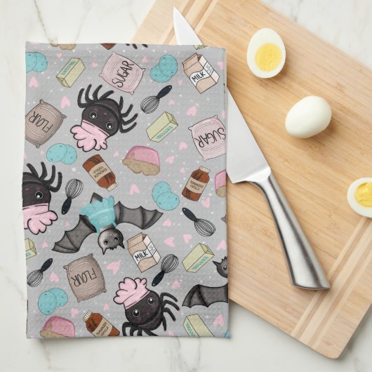 Oven Mitt-Halloween Baking Besties-Grijs Theedoek (Quarter Fold)