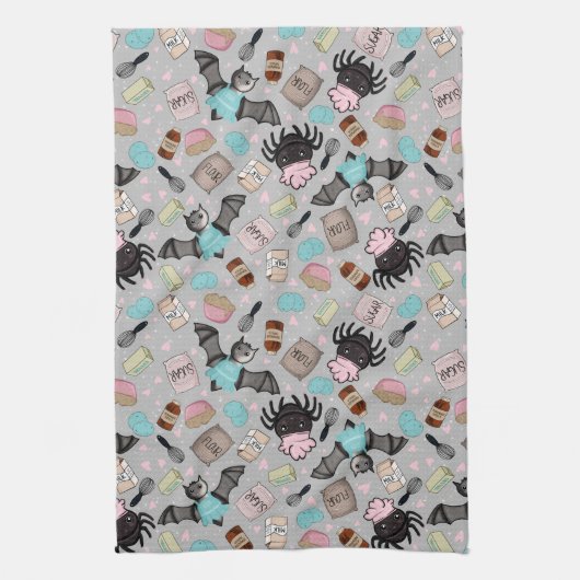 Oven Mitt-Halloween Baking Besties-Grijs Theedoek (Verticaal)