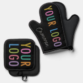 Oven Mitt Pot Holder Set Custom Gedrukt Logo Zwart (Voorkant / Achterkant)