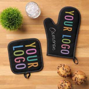 Oven Mitt Pot Holder Set Custom Gedrukt Logo Zwart