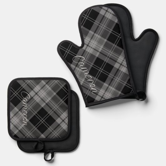 Oven Mitt Pot Holder Set Gepersonaliseerde Zwart P (Voorkant / Achterkant)