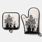 Oven Mitt & Pot Holder Set : HALLOWEEN House #1 (Voorkant)