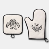 Oven Mitt & Pot Holder Set met een hamburger. (Voorkant)