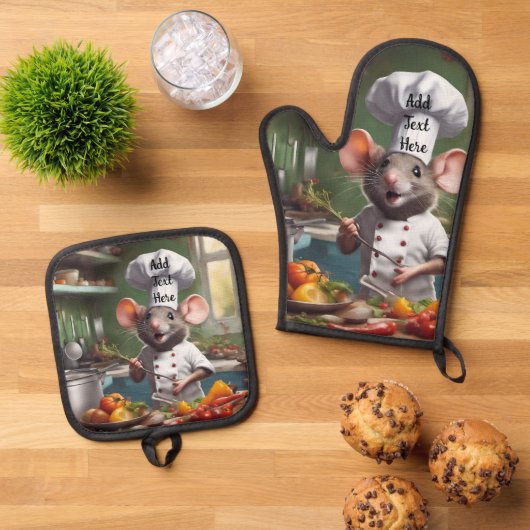 Oven Mitt Pot Holder Set Personalize Chef Mouse (Top down)