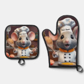 Oven Mitt Pot Holder Set Personalize Chef Mouse (Voorkant)