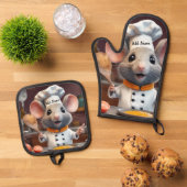 Oven Mitt Pot Holder Set Personalize Chef Mouse (Top down)