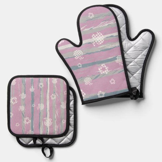 Oven Mitt & Pot Holders – Gingham Orchard Ovenwant & Pannenlap Set (Voorkant / Achterkant)
