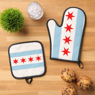 Oven Mitt, Pot Holders met vlag van Chicago, Veren Ovenwant & Pannenlap Set