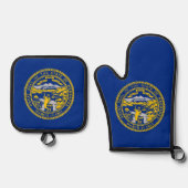 Oven Mitt, Pot Holders met vlag van Nebraska, VS Ovenwant & Pannenlap Set (Voorkant)
