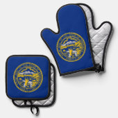Oven Mitt, Pot Holders met vlag van Nebraska, VS Ovenwant & Pannenlap Set (Voorkant / Achterkant)