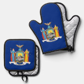 Oven Mitt, Pot Holders met vlag van New York, VS Ovenwant & Pannenlap Set (Voorkant / Achterkant)