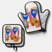 Oven Mitt & Pot Holders Puerto Rican Kitchen Set (Voorkant / Achterkant)