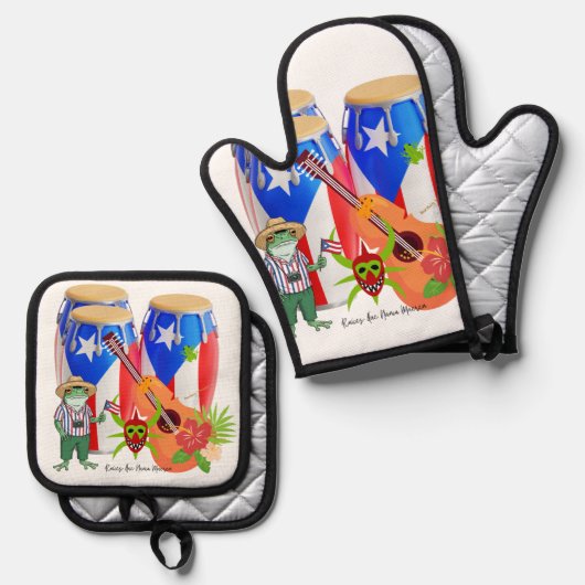 Oven Mitt & Pot Holders Puerto Rican Kitchen Set (Voorkant / Achterkant)