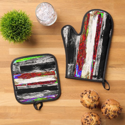 Oven Mitt & Pot Holders – Reflection Layers Ovenwant & Pannenlap Set (Top down)
