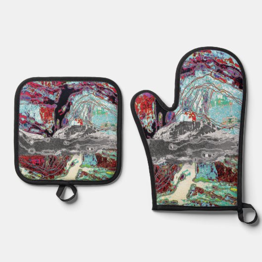 Oven Mitt & Pot Holders – Strata Pulse Ovenwant & Pannenlap Set (Voorkant)