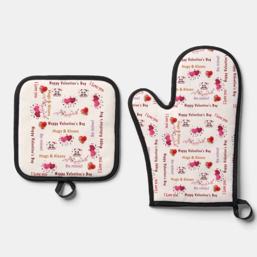 Oven Mitt & Pot Holders Valentine's Day Couple Ovenwant & Pannenlap Set (Voorkant)