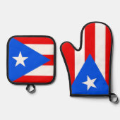 Oven Mitt, Pot Holders with flag of Puerto Rico Ovenwant & Pannenlap Set (Voorkant)