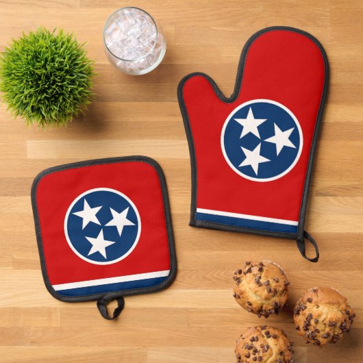Oven Mitt, Pot Holders with flag of Tennessee Ovenwant & Pannenlap Set (Top down)