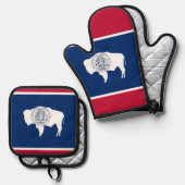 Oven Mitt, Pot Holders, Wyoming flag Ovenwant & Pannenlap Set (Voorkant / Achterkant)