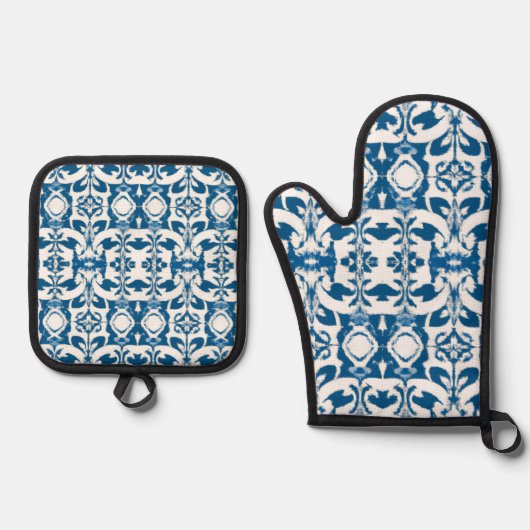 Oven Mitt & Potholder Set | Bohemian Blues (Voorkant)