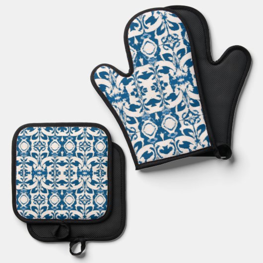 Oven Mitt & Potholder Set | Bohemian Blues (Voorkant / Achterkant)